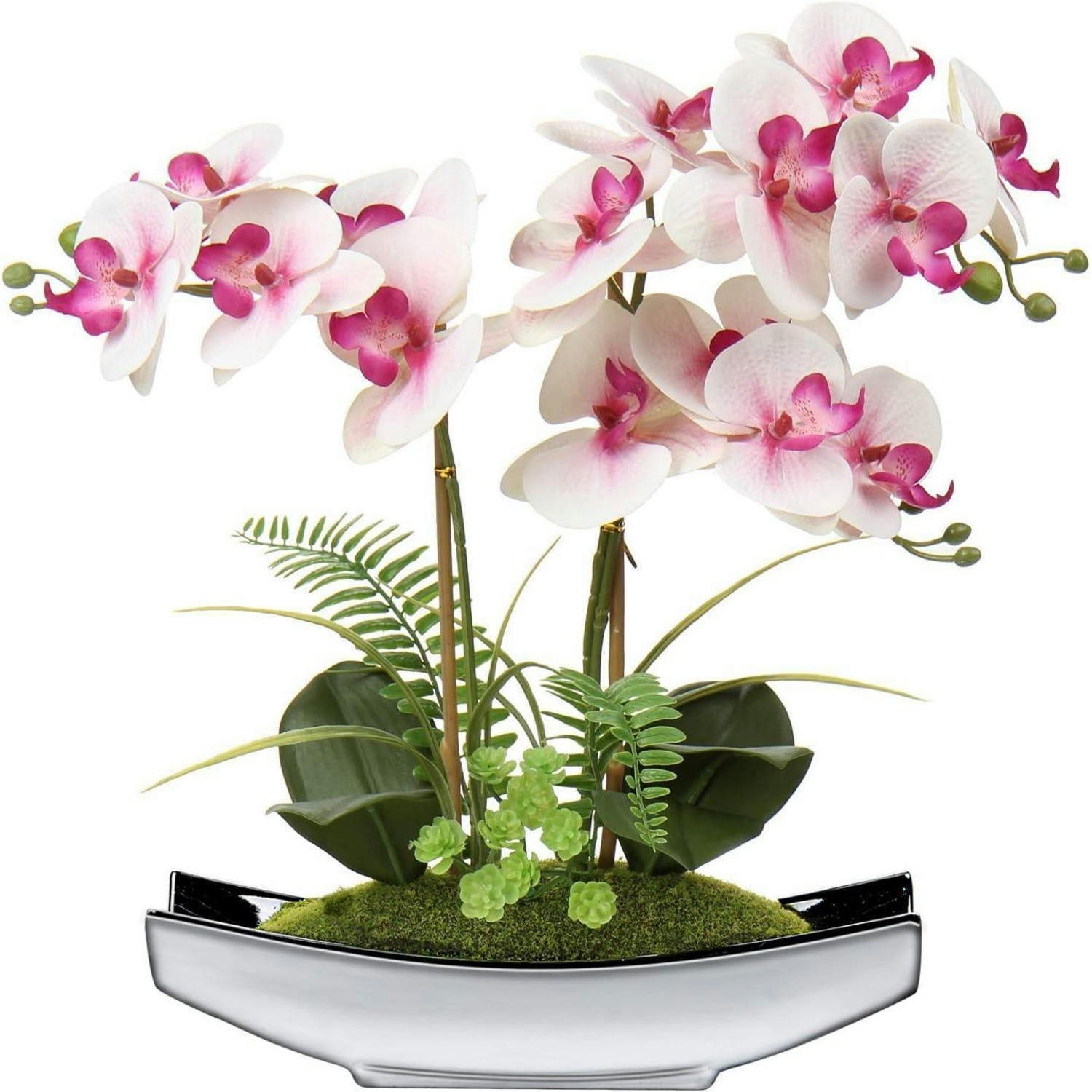 KUNSTBLUMEN Orchidee Phalaenopsis Bonsai 38 cm Rosa Silbertopf - Rosa, Kunststoff (38cm)