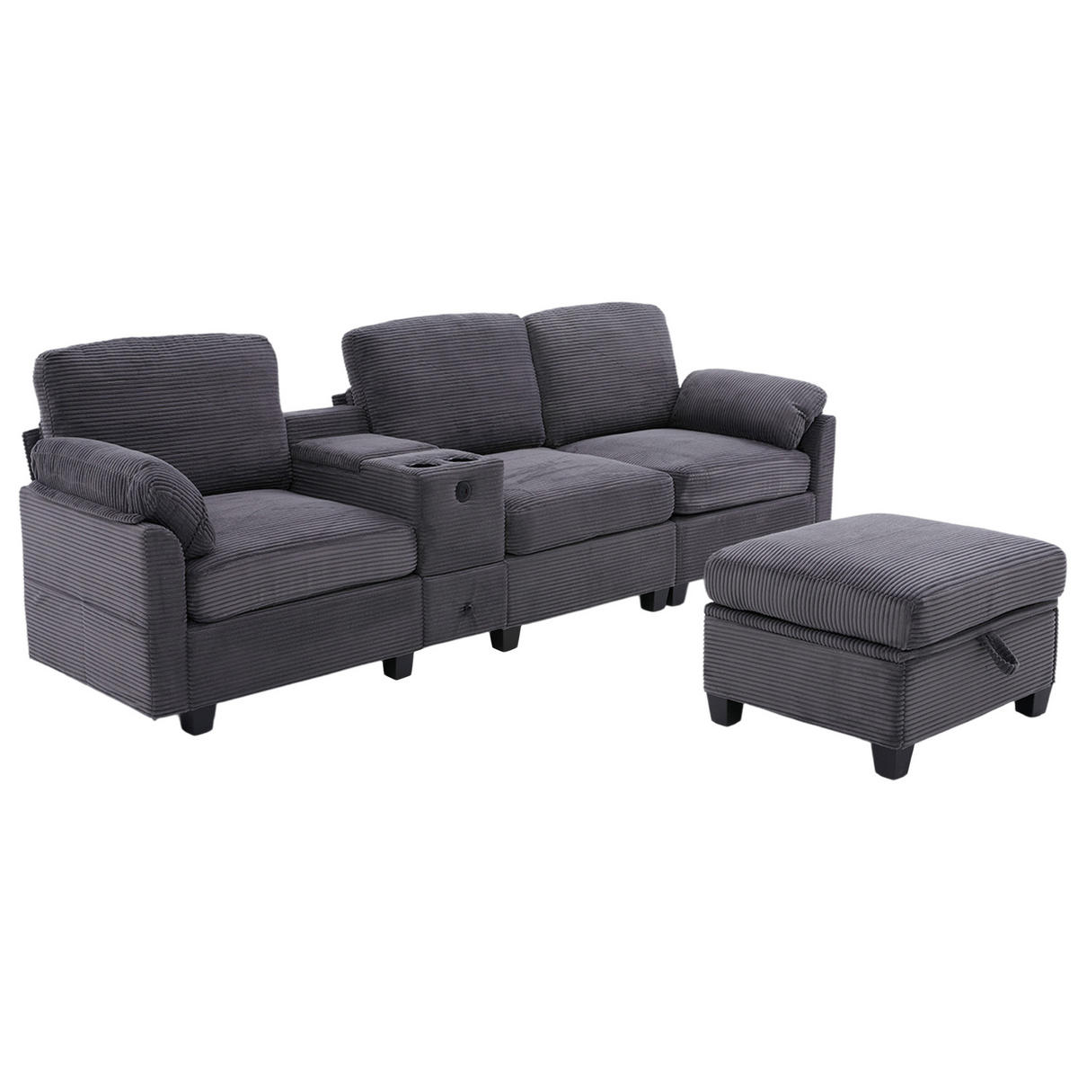 ECKSOFA L-Form mit beweglicher Mittelkonsole USB-C-Dunkelgrau 266/136/82 cm - Dunkelgrau, Textil (266/136cm) - OKWISH