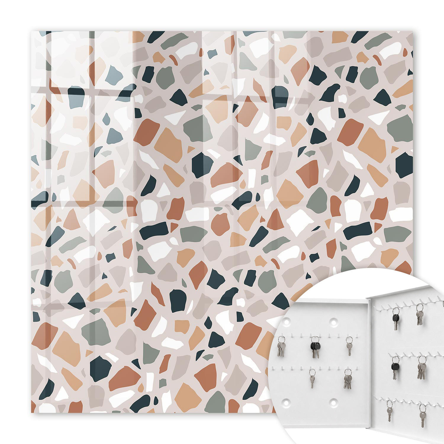 SCHLÜSSELBOX Weiß 30x30 cm – Türöffnung nach rechts - Steinmosaik - Beige, Metall (30/30/5cm) - TULUP