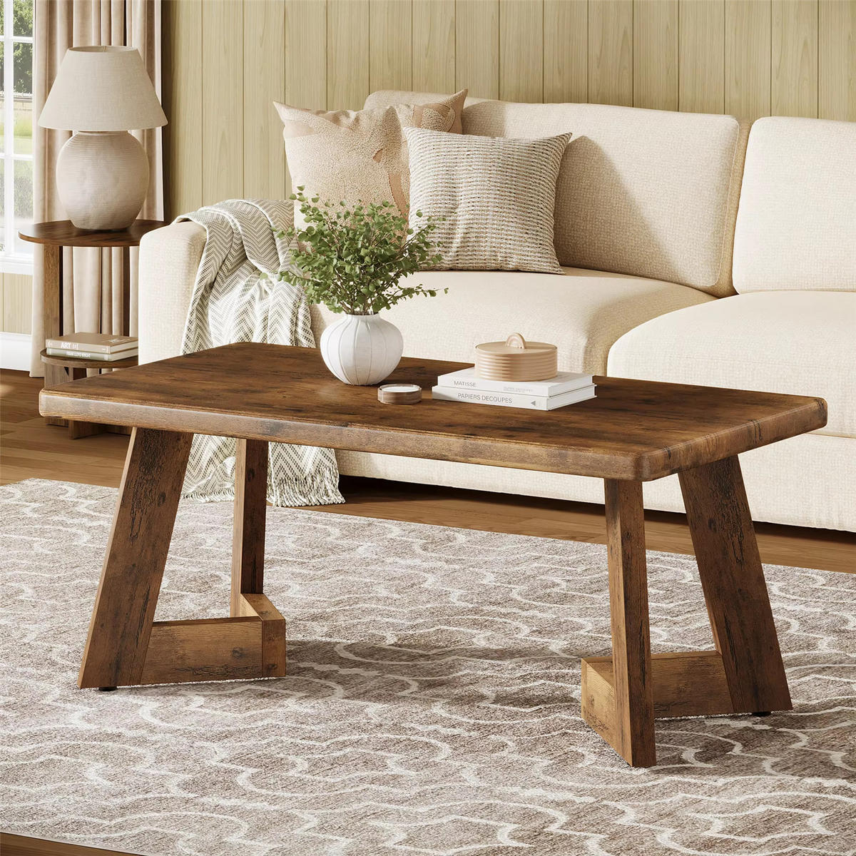 COUCHTISCH Landhaus 120 cm mit V-Beinen - Braun, Holz (60/120/51cm) - Kaket