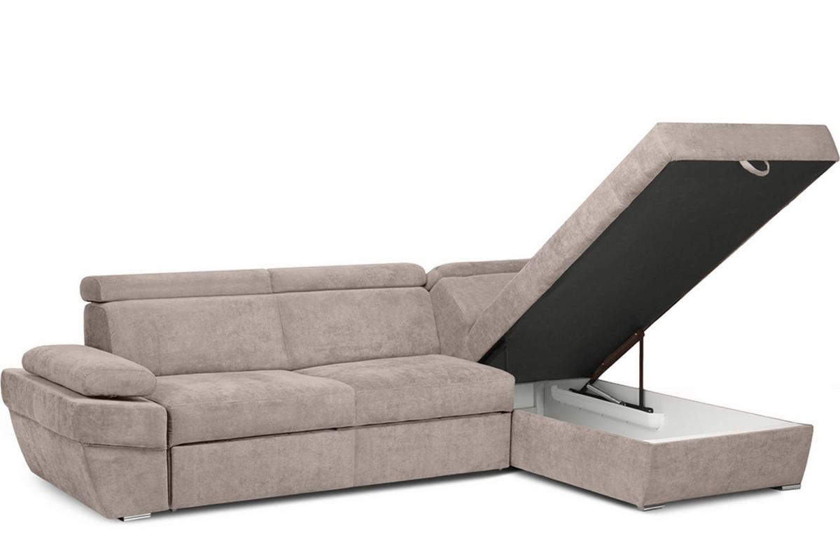 SCHLAFECKSOFA RATLO rechts 4/5-Sitzer mit Bettkasten in Lederoptik, Beige - Beige/Silberfarben, Textil (270/190cm) - KONSIMO®