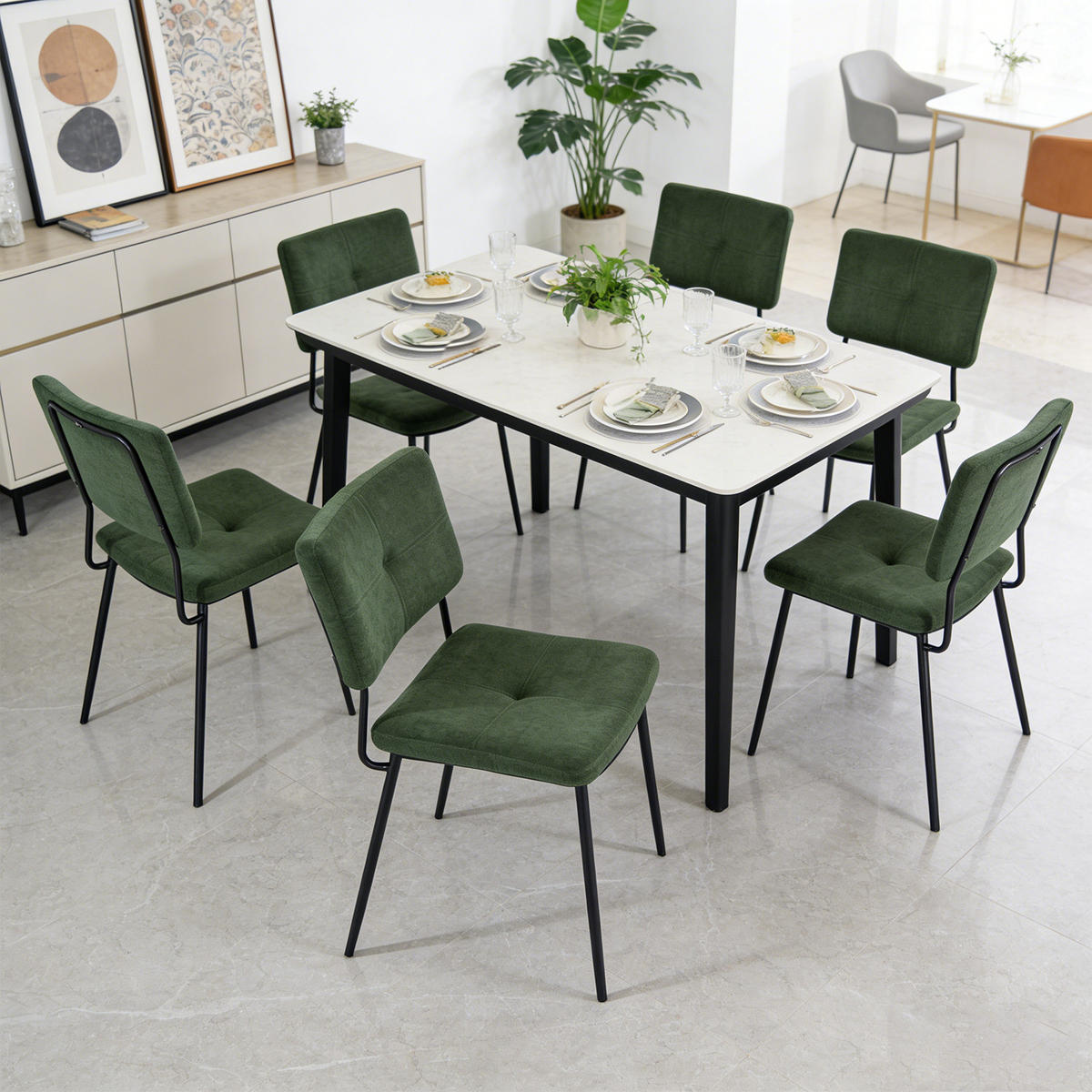 ESSZIMMERSTÜHLE 6er-Set, mit Rückenlehne, gepolsterte Sitzfläche, Stoffbezug, Metallbeine, Grün - Grün, Metall (54/82/45.5cm) - Meubles Cosy