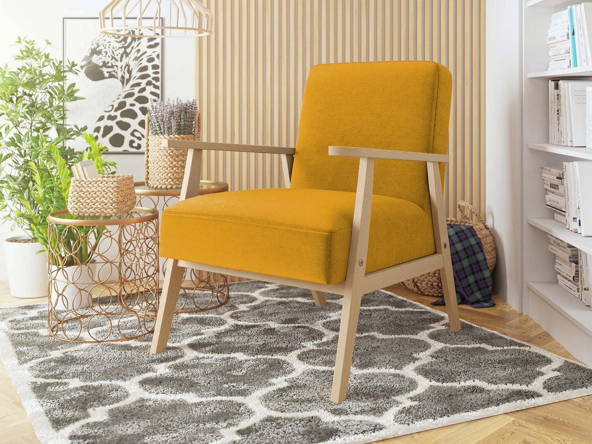 SESSEL Retro - Gelb/Naturfarben, Holz/Textil (59/76/67cm) - MIRJAN24