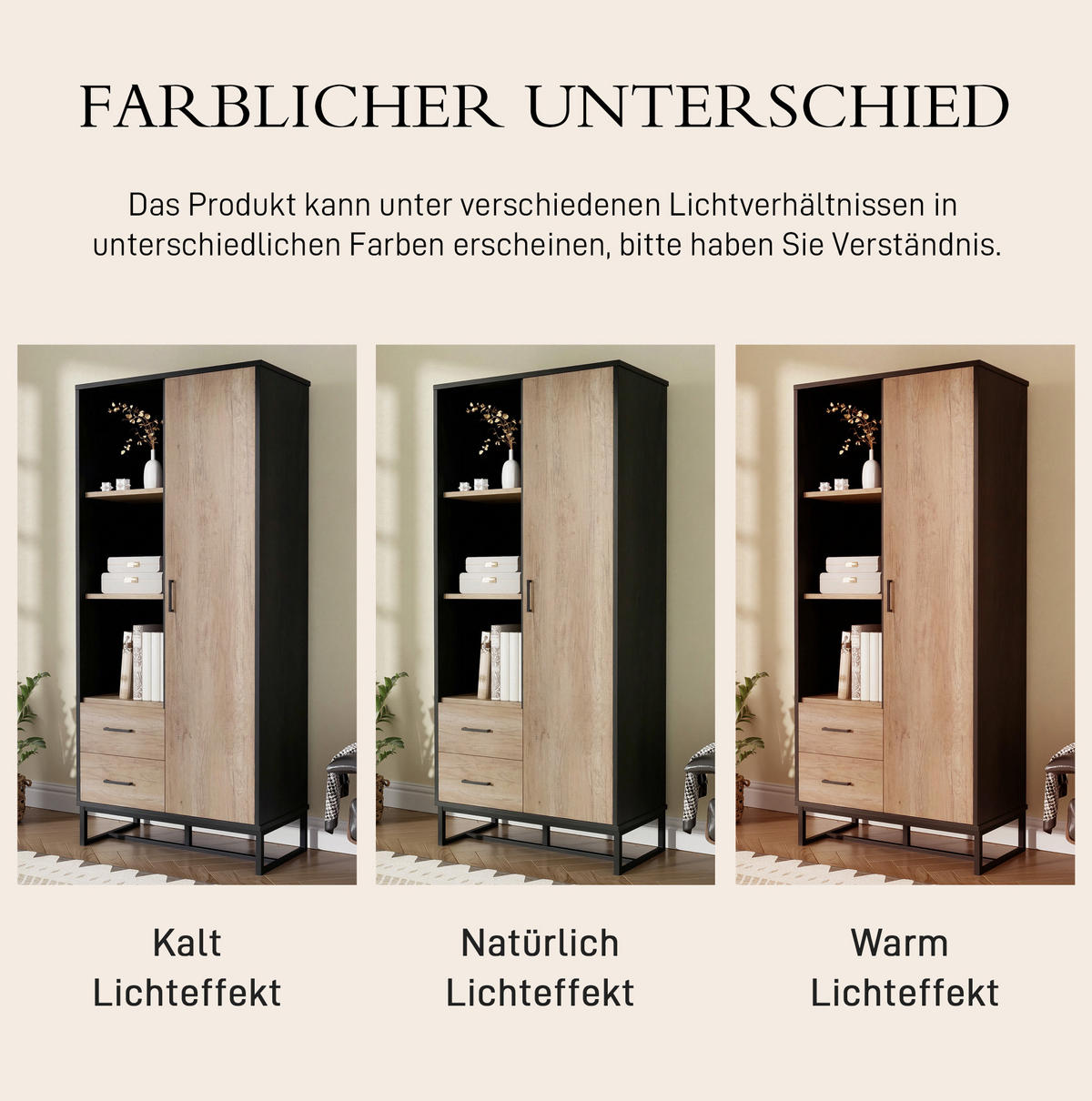 HIGHBOARD 80/40/180 cm in Holzoptik und Schwarz mit 2 Schubladen und 3 offenen Fächern - Schwarz, Holzwerkstoff (80/180/40cm) - Flora Grace