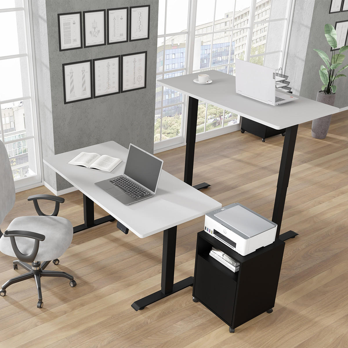 SCHREIBTISCH Ergo Mattweiß und Schwarz - Schwarz/Weiß, Holzwerkstoff (70/140/73cm) - Petits-meubles