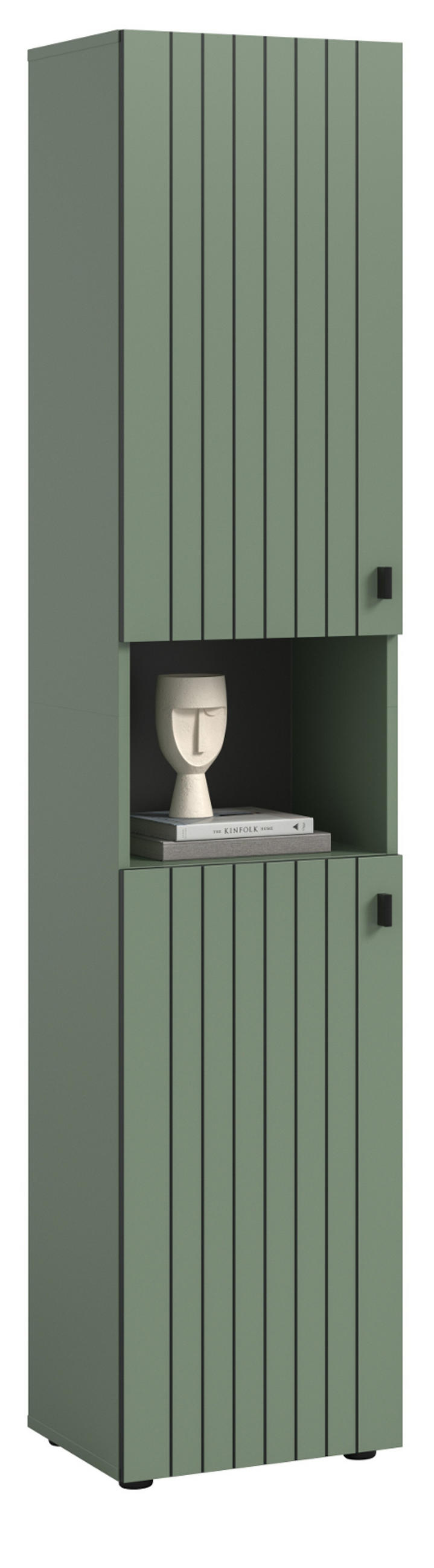 SCHUHSCHRANK grün, Flurschrank 40 x 192 cm, Türanschlag wechselbar - Schwarz/Grün, Holzwerkstoff/Kunststoff (40/192/37cm) - Inn.Furn