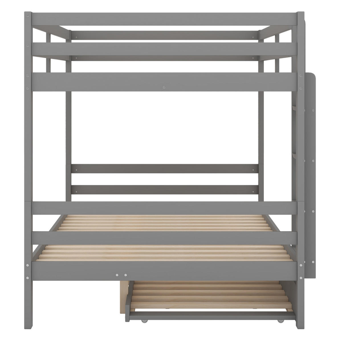 ETAGENBETT 140/200 cm aus Kiefer mit Ausziehbett und stabiler Treppe Grau - Grau, Holz (140/200cm) - Modenvie