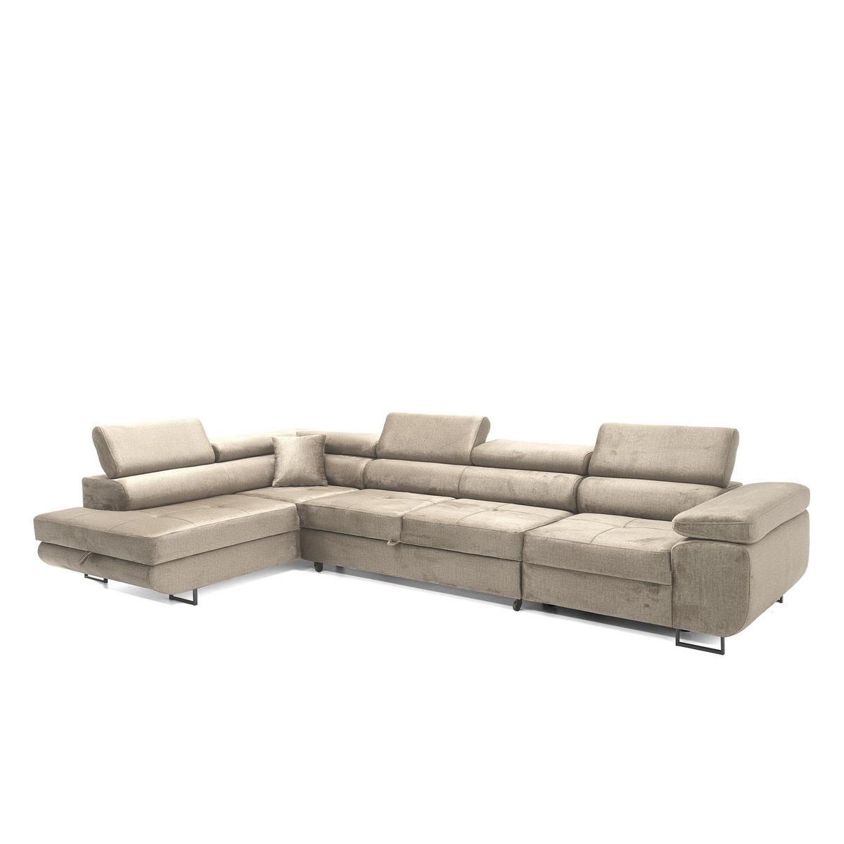 ECKSOFA WILD MAXI L Links mit Schlaffunktion 125x195 Velours Beige - Chromfarben/Beige, Holz/Textil (203/350cm) - Muffo