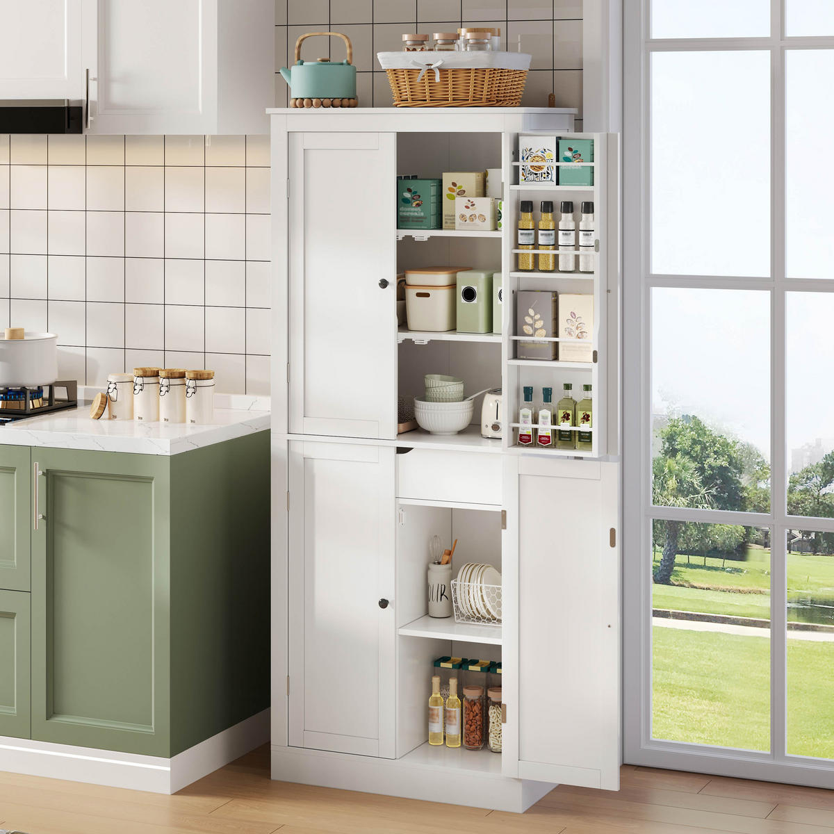 BUFFETSCHRANK Weiß 75/40/182 cm - Weiß, Holz (75/180/40cm) - PANGIVO
