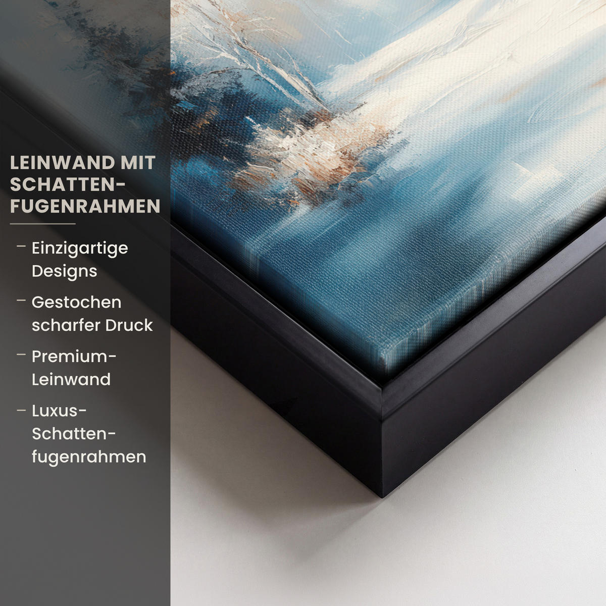 LEINWAND Bilder mit Rahmen - Wald – Winter – Natur – Abstrakt – Schnee - 20x20 - Weiß, Textil (20/20cm) - MuchoWow