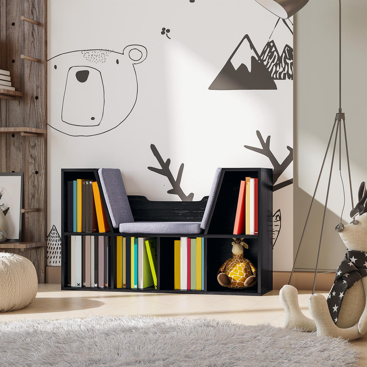 KINDERREGA DE-15481 102/30/61 cm, 6 Fächer Schwarz - Schwarz, Holzwerkstoff (102/61/30cm) - ComfortXL
