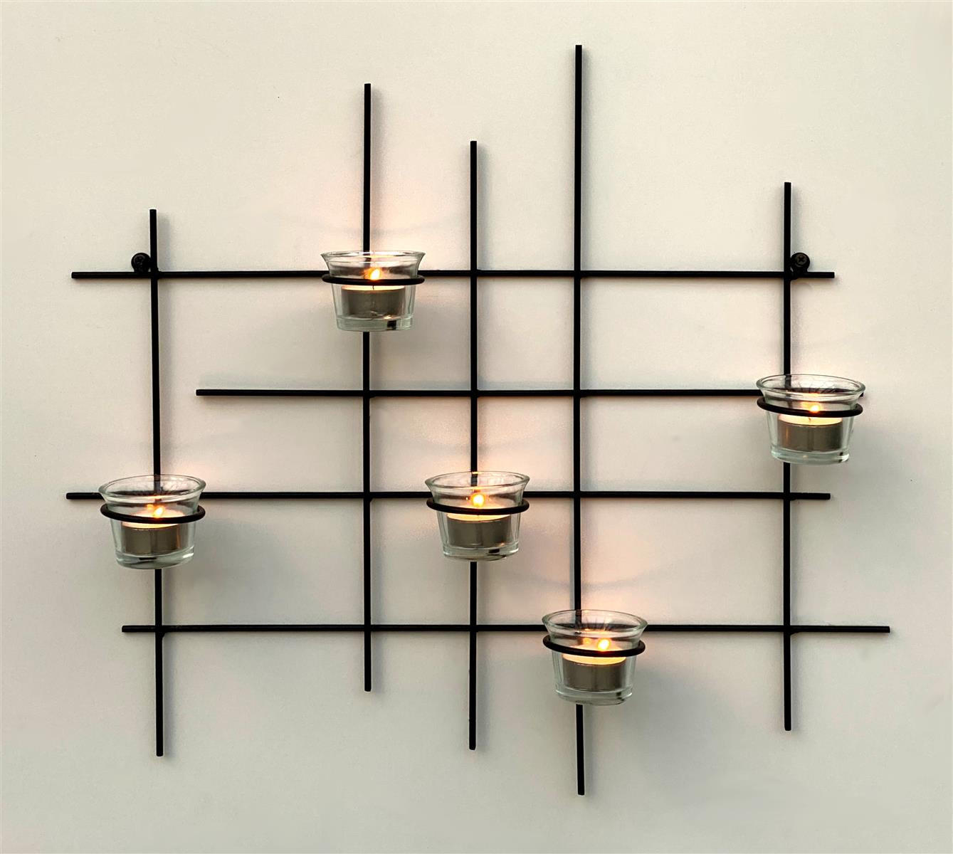 WANDTEELICHTHALTER Metall Leuchter 5XXL Wandkerzenhalter 50 cm - Schwarz, Metall (46.5cm) - DanDiBo