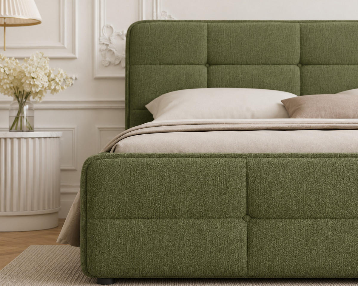 POLSTERBETT 17 140 x 200 cm – Aragon – Bett mit Federmechanismus und Stauraum - Olivgrün, Holz (140/200cm) - ROYAL24_MARKT