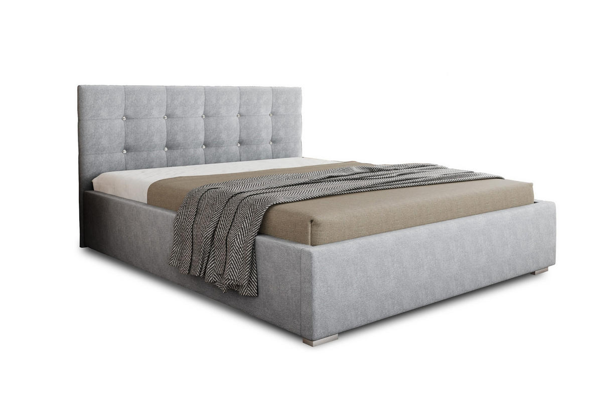 POLSTERBETT RICARDO 200/200 in Velours Hellgrau - Hellgrau, Holz/Holzwerkstoff (200/200cm) - Deine Möbel 24