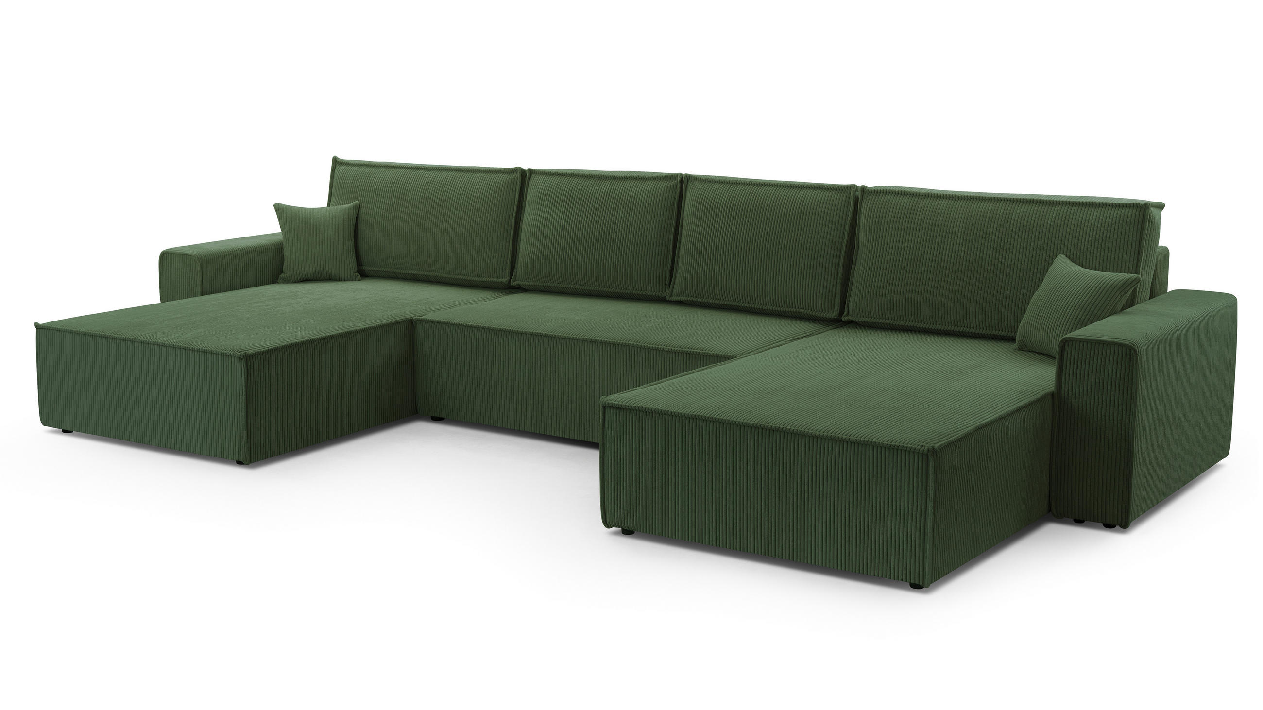 WOHNLANDSCHAFT Cedria Grün 389/145/85 cm mit Schlaffunktion - Dunkelgrün/Schwarz, Kunststoff/Textil (389/85/145cm) - AX Living