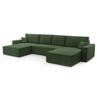 WOHNLANDSCHAFT Cedria Grün 389/145/85 cm mit Schlaffunktion - Dunkelgrün/Schwarz, Kunststoff/Textil (389/85/145cm) - AX Living