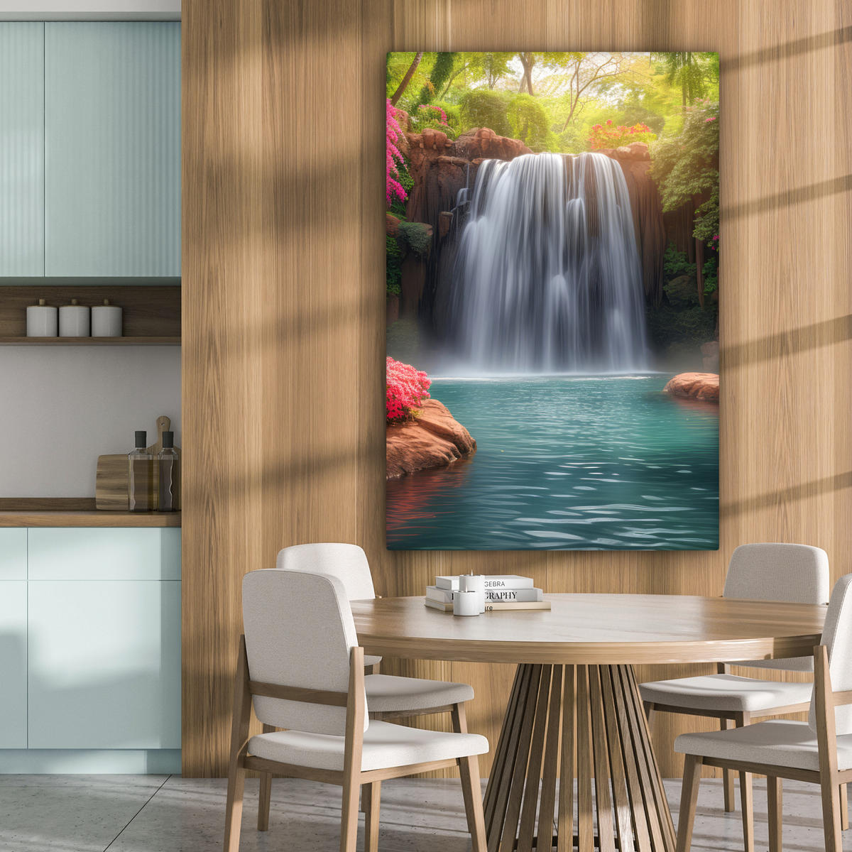 LEINWANDBILD Wasserfall - Natur - Pflanzen - Dschungel - Wasser 80x120 cm - Grün, Textil (80/120cm) - MuchoWow
