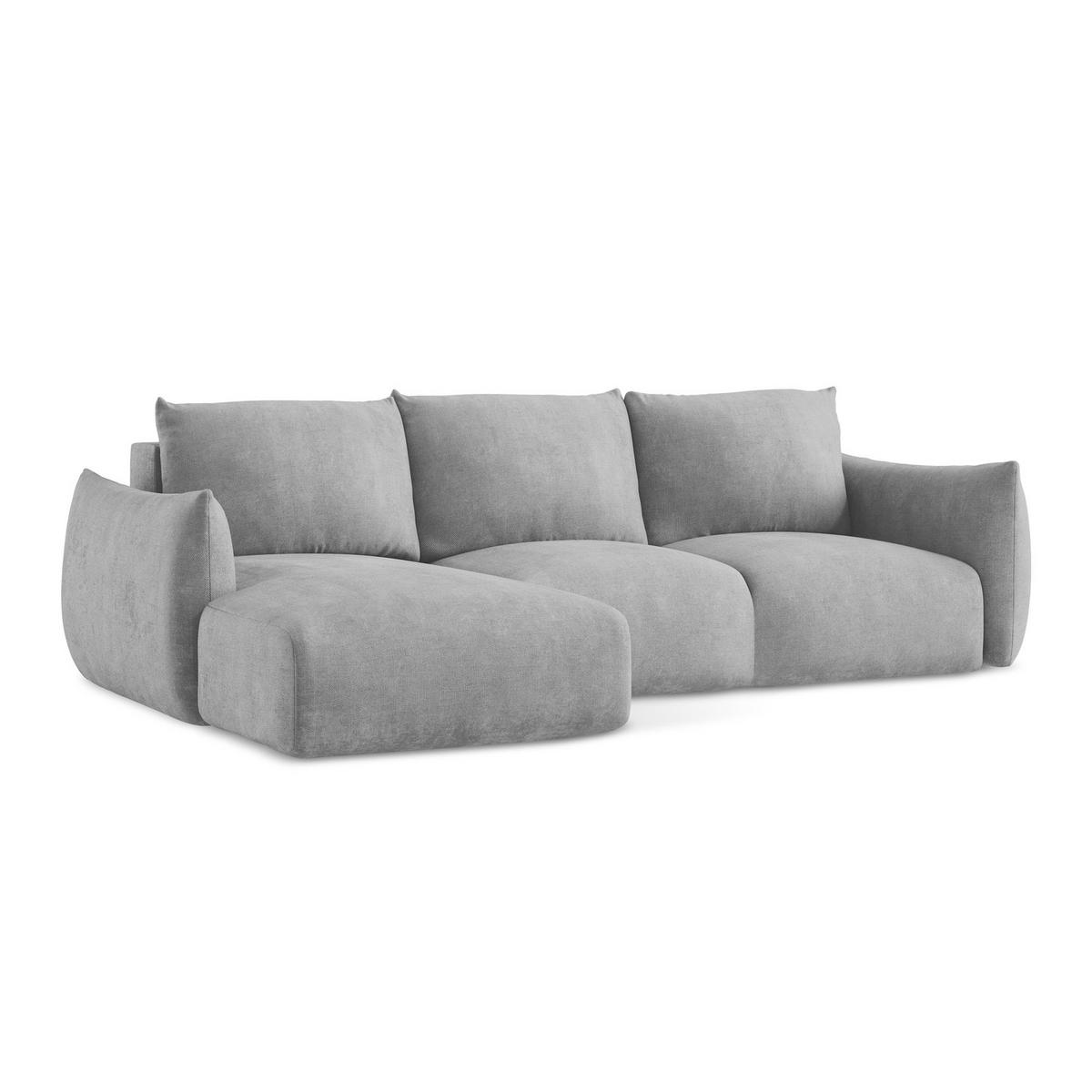 ECKSOFA mit Schlaffunktion links Chenille Stoff Grau - Hellgrau/Schwarz, Holzwerkstoff/Kunststoff (242/162cm) - LaMiaSofa