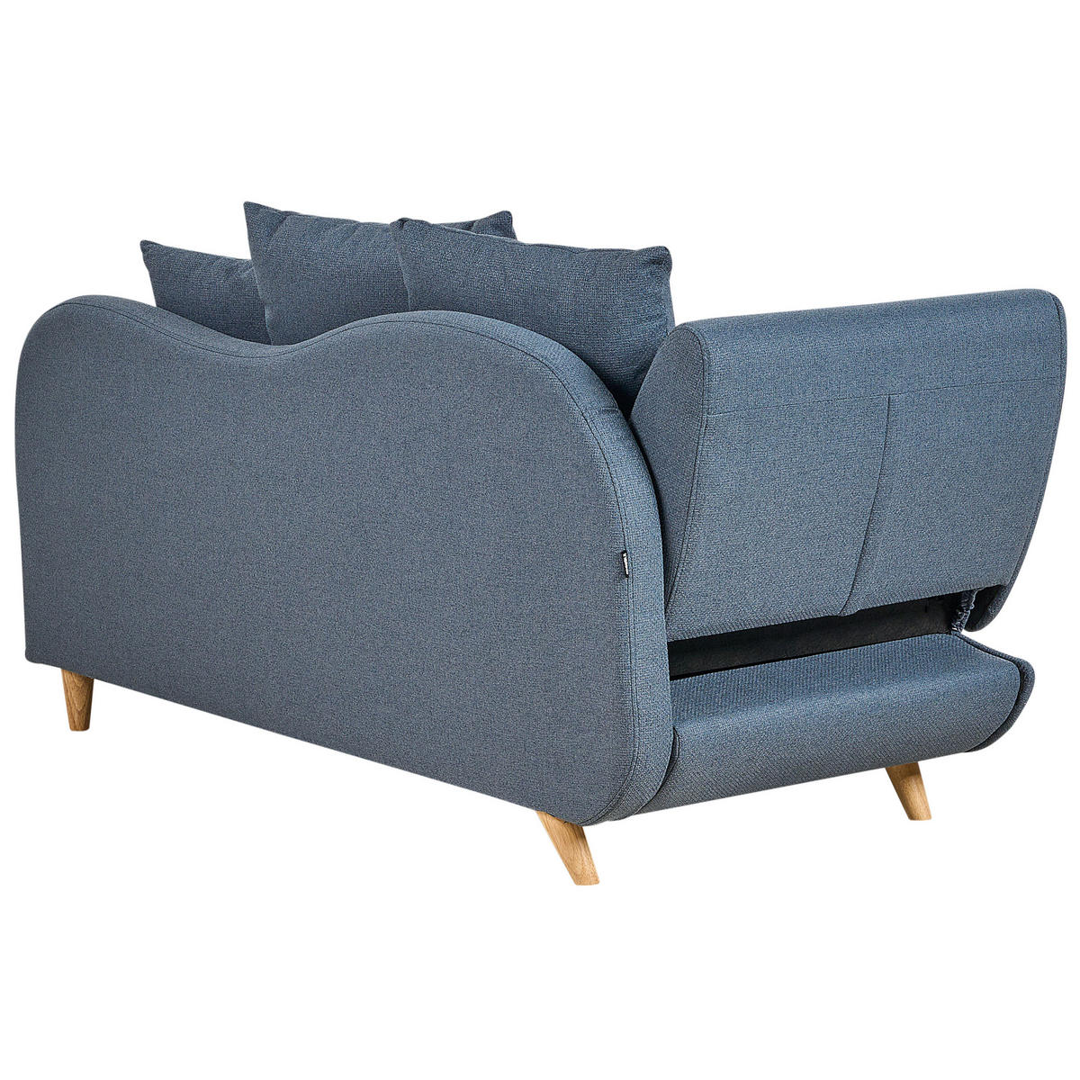 CHAISELONGUE Leinenoptik dunkelblau mit Bettkasten linksseitig Meri - Blau/Hellbraun, Textil (156/73/69cm) - Beliani