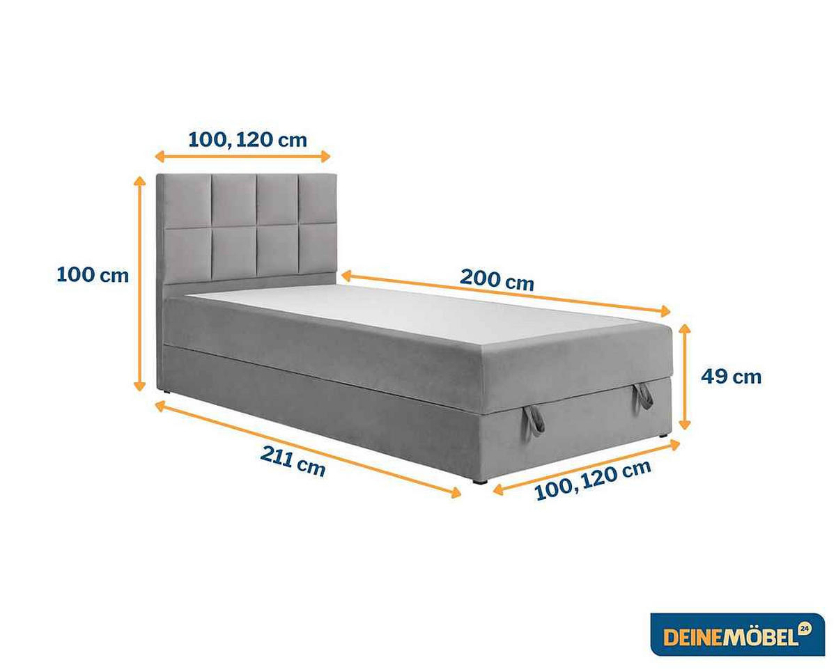 BOXBETT PETER 120/200 in Velours Hellgrau - Hellgrau, Holz/Holzwerkstoff (120/200cm) - Deine Möbel 24