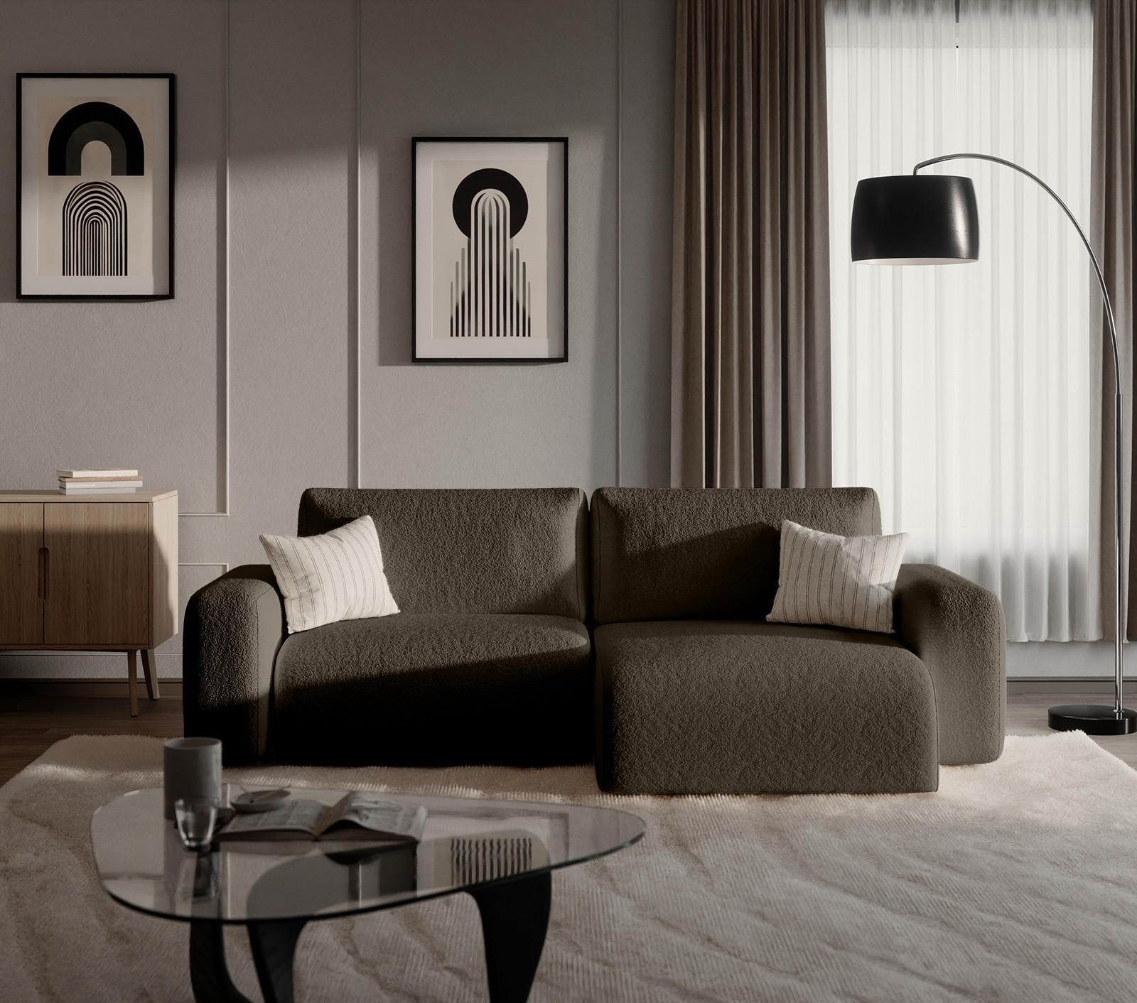 Thumbnail - Fedve Ecksofa, Dunkelbraun, Textil, L-Form, 257x148 cm, Wohnzimmer, Sofas & Couches, Wohnlandschaften, Ecksofas