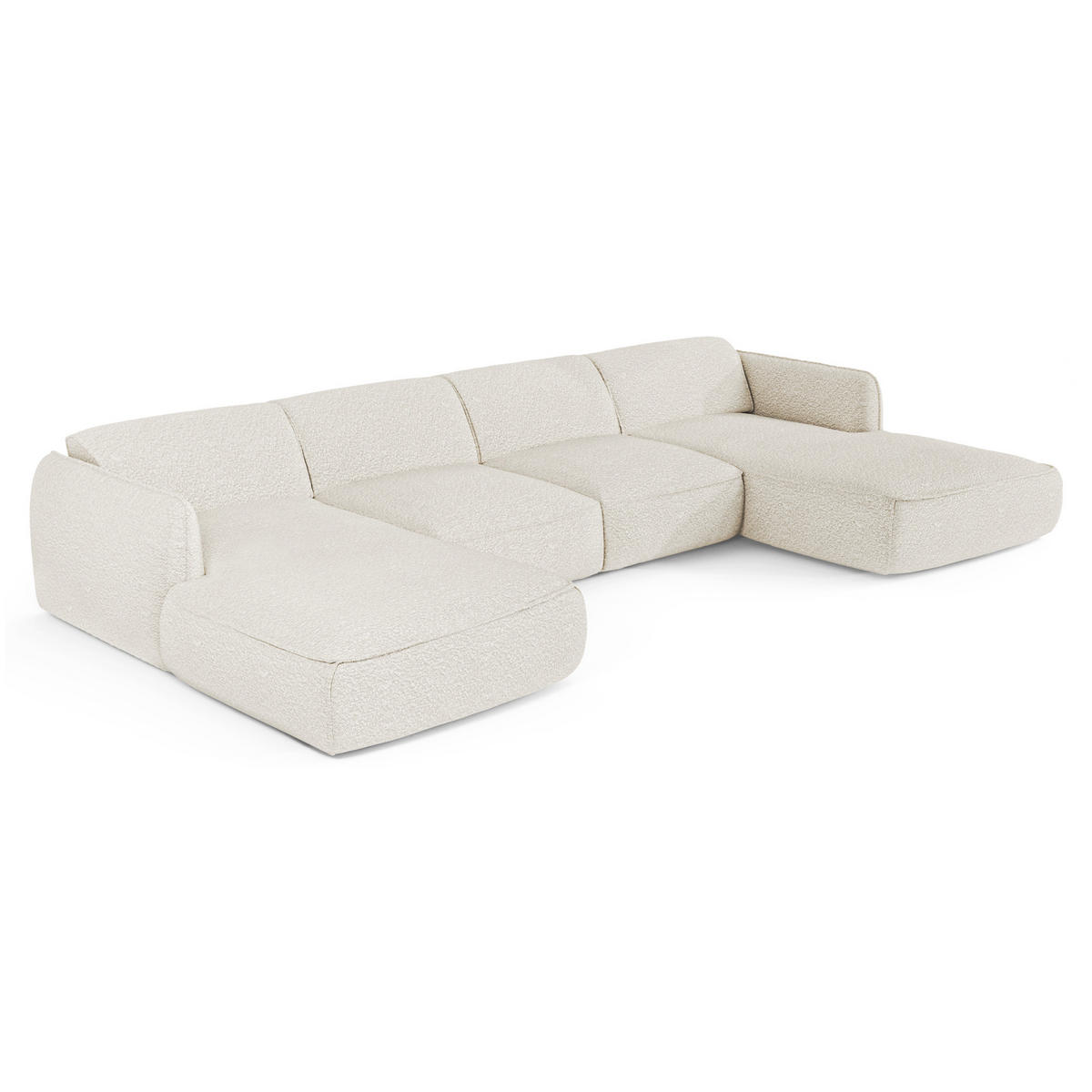 WOHNLANDSCHAFT Bouclé-Stoff Creme 346cm - Creme, Textil (346/76/166cm) - Sia Home