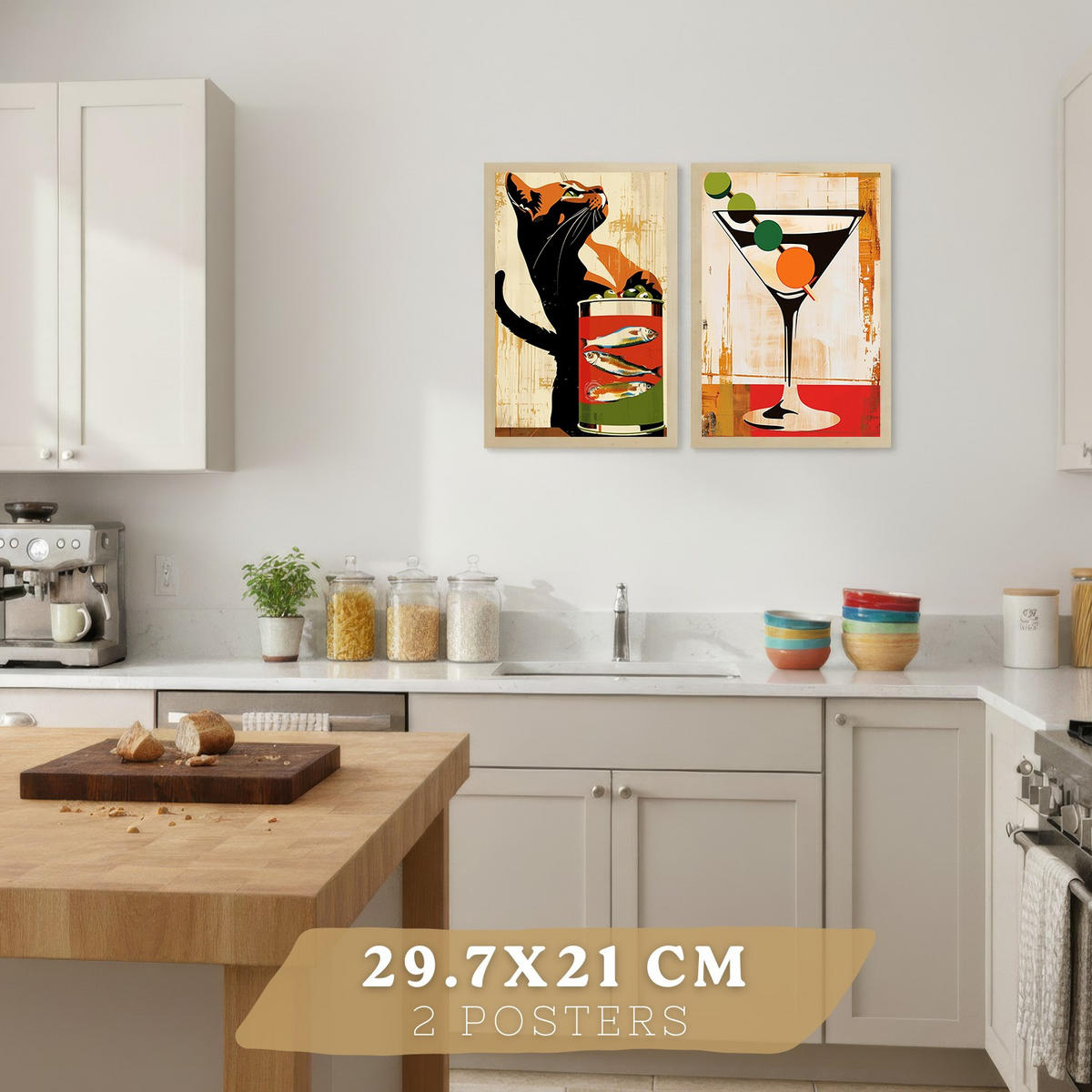 PLAKAT Sada 4 Vintage Cat A4 bez rámu - čirá, papír (29.7/1/21cm) - Nacnic