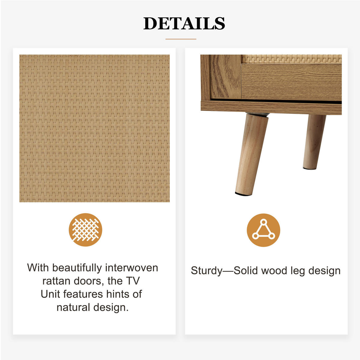 LOWBOARD Eichefarben 200/37/49 cm, Rattan-Design, Massivholzfüße - Eichefarben, Holzwerkstoff (200/49/37cm) - PANGIVO