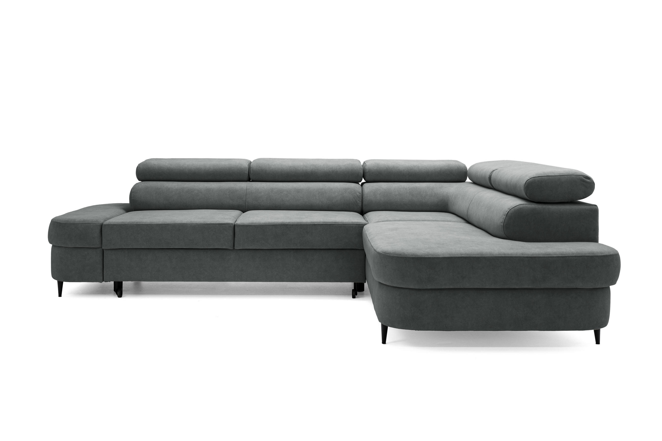 ECKSOFA PRIAM L Rechts mit Schlaffunktion 125x195 Velours Dunkelgrau - Dunkelgrau/Schwarz, Holz/Textil (203/275cm) - Muffo
