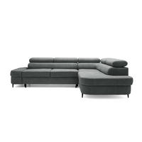 ECKSOFA PRIAM L Rechts mit Schlaffunktion 125x195 Velours Dunkelgrau - Dunkelgrau/Schwarz, Holz/Textil (203/275cm) - Muffo