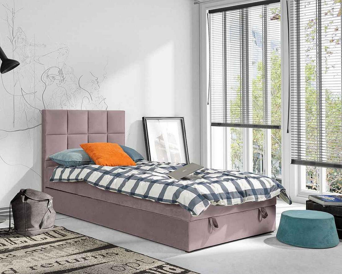 BOXBETT PETER 120/200 in Velours Rosa - Rosa, Holz/Holzwerkstoff (120/200cm) - Deine Möbel 24