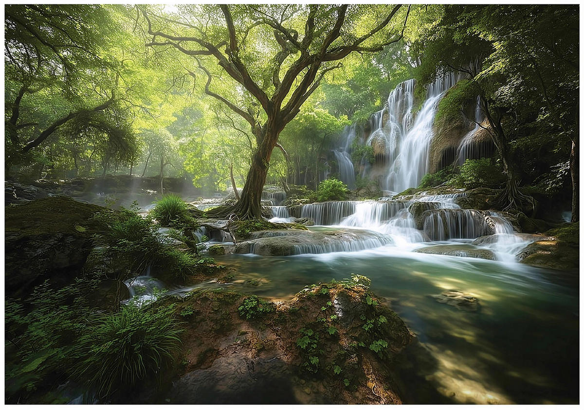 FOTOTAPETE Wald Wasserfall Grün 400x280 cm - Multicolor, Papier (400/280cm) - Wallarena
