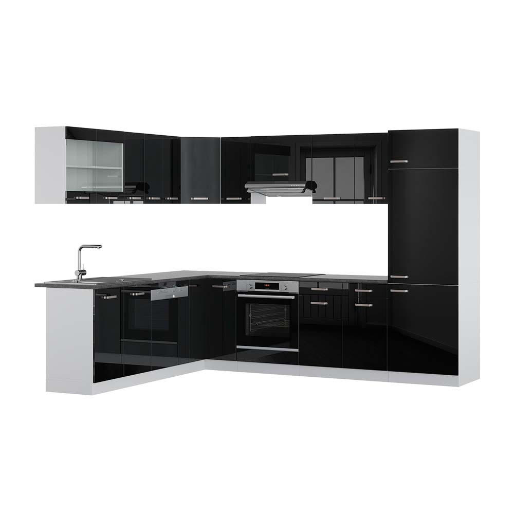 ECKKÜCHE R-Line Schwarz Hochglanz/Weiß 227 x 287 cm, AP Anthrazit - Schwarz Hochglanz/Schwarz, Holzwerkstoff (287/81.6/60cm) - Vicco