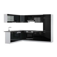 ECKKÜCHE R-Line Schwarz Hochglanz/Weiß 227 x 287 cm, AP Anthrazit - Schwarz Hochglanz/Schwarz, Holzwerkstoff (287/81.6/60cm) - Vicco