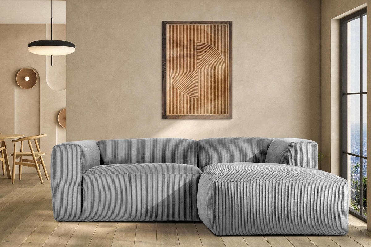ECKMODULSOFA-RECHTS BUFFO 3/4 Sitzer mit extrem weicher Sitzfläche, Kordstoff, hellgrau - Hellgrau, Textil (237/180cm) - KONSIMO®