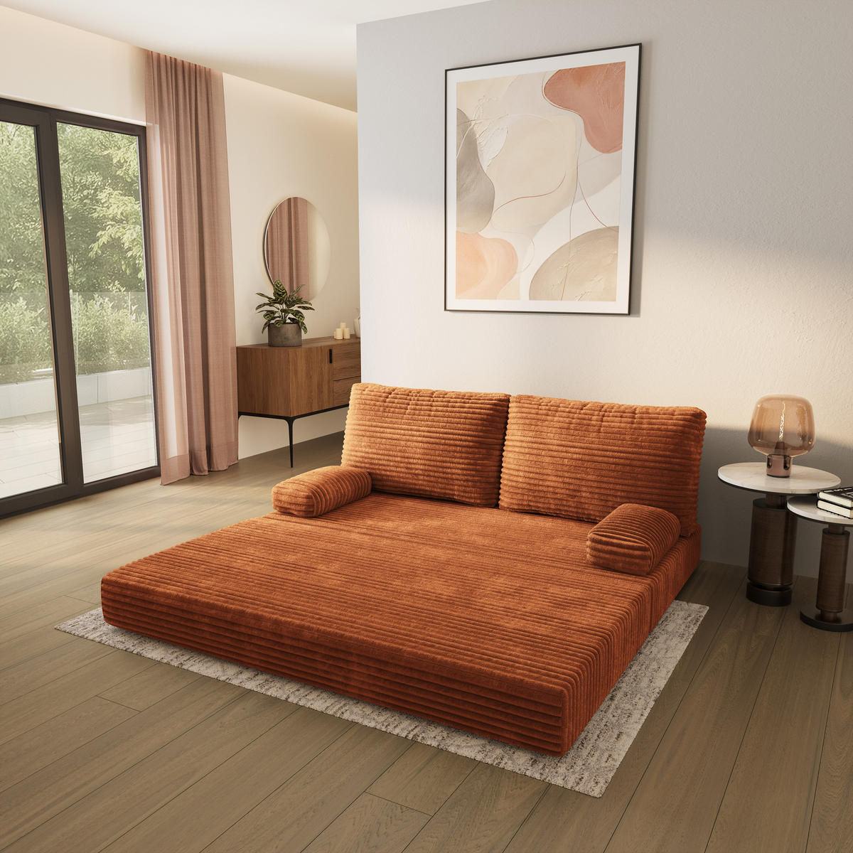 POHOVKA z pěny SILAR s funkcí spaní Manšestrová látka Hnědá - hnědá, textil (170/86/80cm) - MASSENO