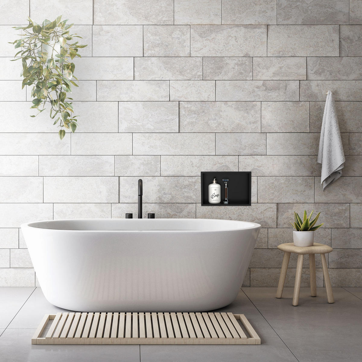 DUSCHNISCHE Schwarz 30/20 cm - Schwarz, Metall (22/10/32cm) - LuxeBath