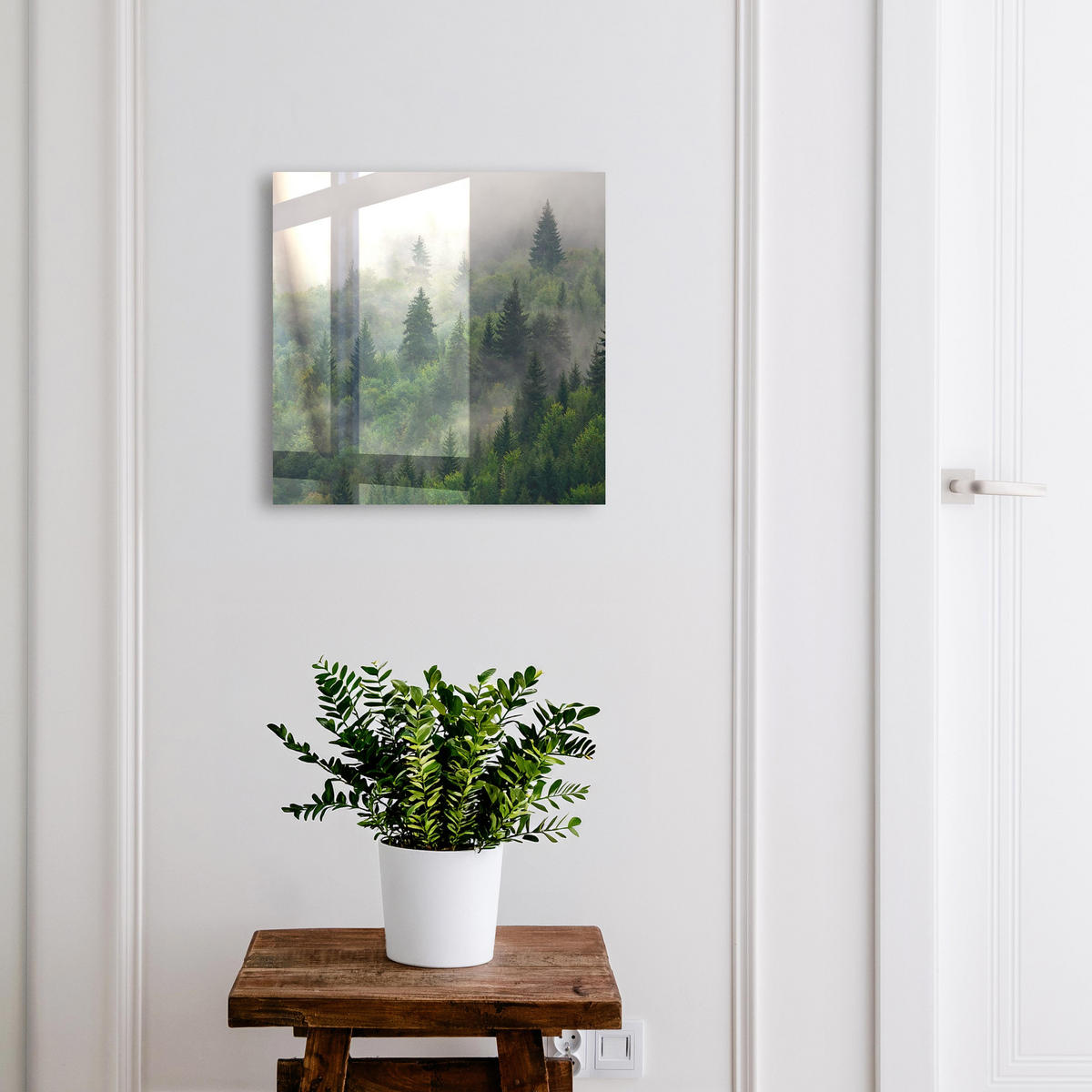 SCHLÜSSELBOX Weiß 30x30 cm – Türöffnung nach rechts - Nebelwald - Grün, Metall (30/30/5cm) - TULUP