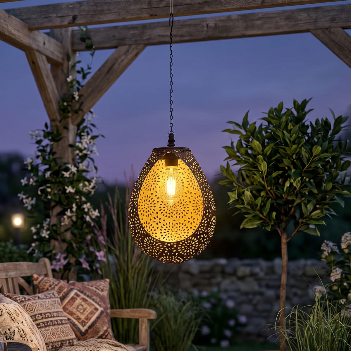 SOLAR-HÄNGELEUCHTE Orientalisch kupfer 18x52cm Metall Outdoor-Leuchte - Schwarz, Metall (18/18/52cm) - Northpoint