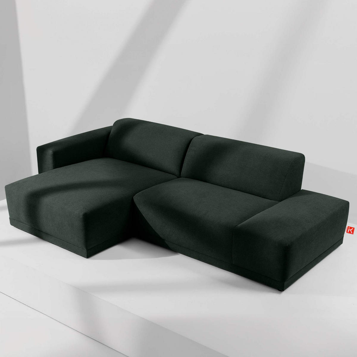 ECKSOFA LINKS MUDI in moderner Optik mit hochwertigem Kaltschaum, Cord-Stoff, Dunkelgrün - Dunkelgrün/Schwarz, Textil (280/160cm) - KONSIMO®