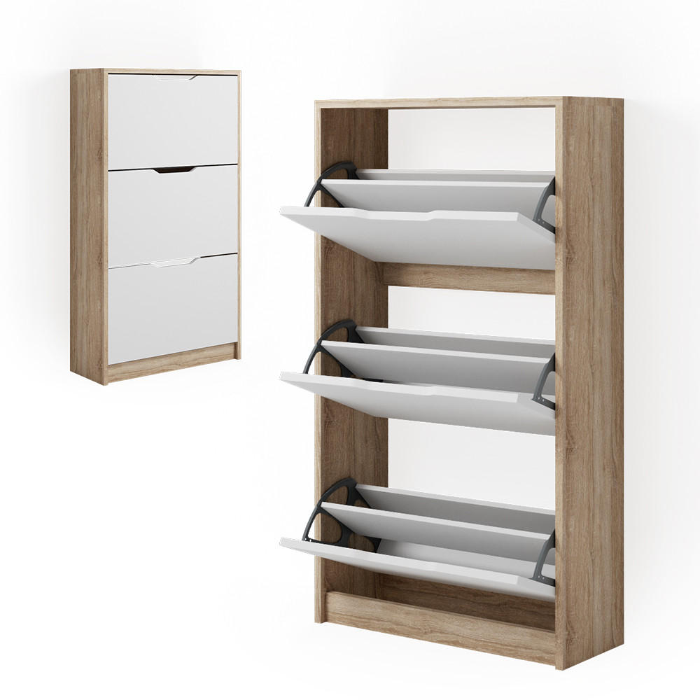 SCHUHKIPPER Luca Weiß/Sonoma 59 x 105 cm 3 Fächer - Weiß/Sonoma Eiche, Holzwerkstoff (59/105/22cm) - Vicco