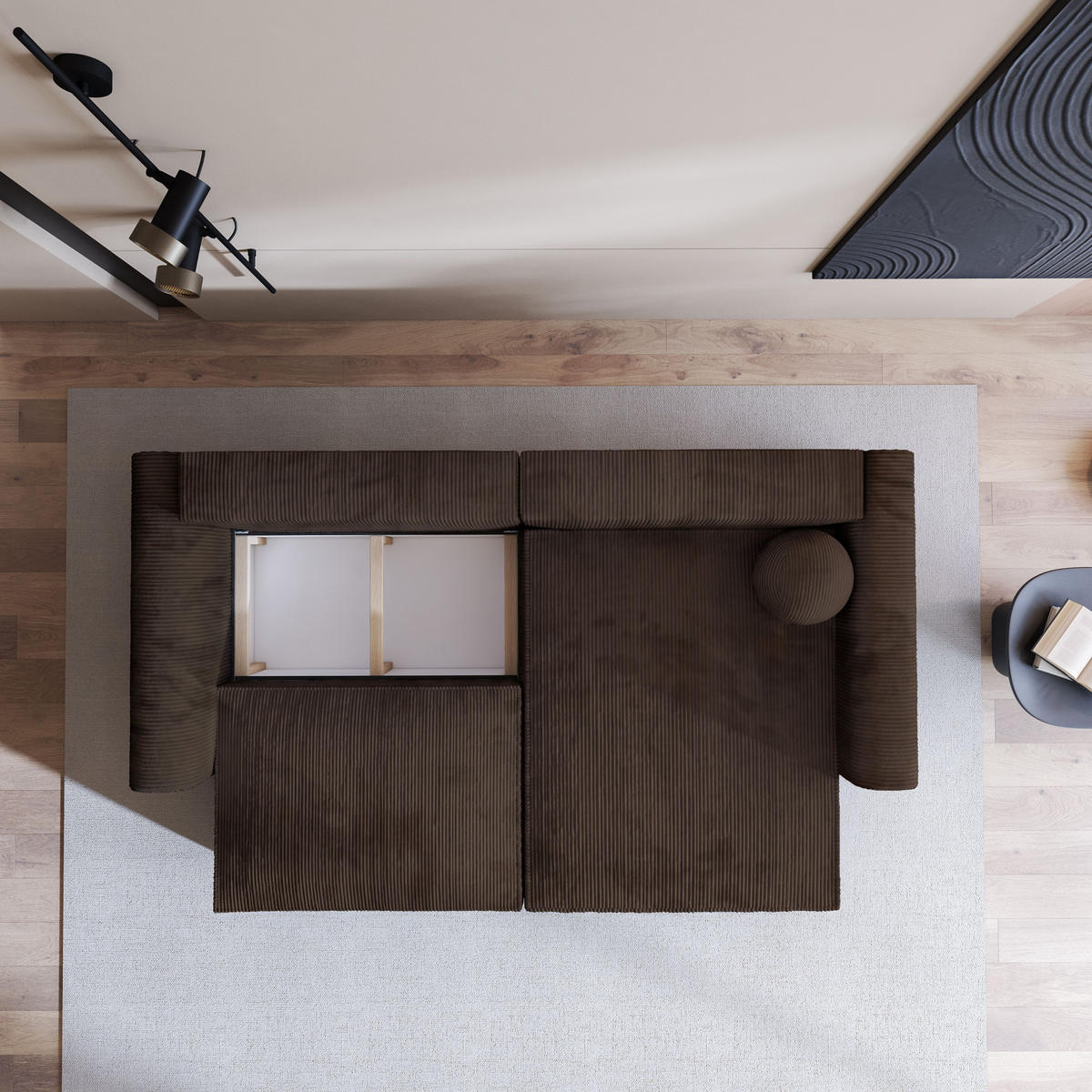 ECKSOFA FIANO P Braun Kordstoff mit Schlaffunktion - Braun, Holz (245/148cm) - MASSENO