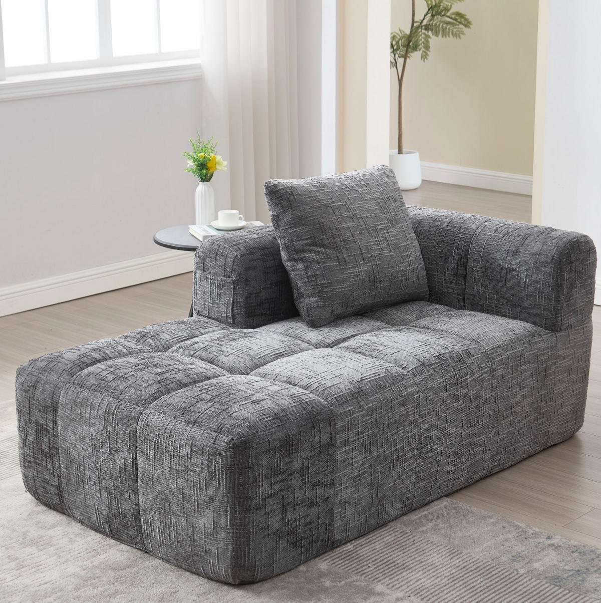 CHAISELONGUE Sofa Chenille mit Seitentaschen und Kissen 158/90/60 cm Grau - Grau, Textil (60/158/90cm) - Redom