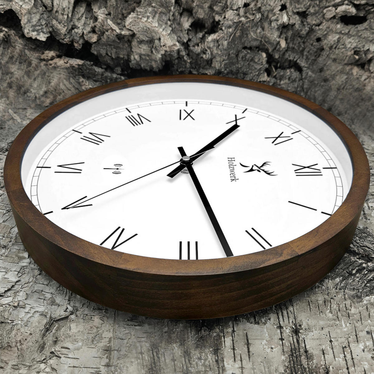 WANDUHR Holz Designer DUISBURG (FUNK) Loft Wand Uhr, braun, weiß - Dunkelbraun/Schwarz, Glas/Holz (30/30/4.2cm) - Holzwerk