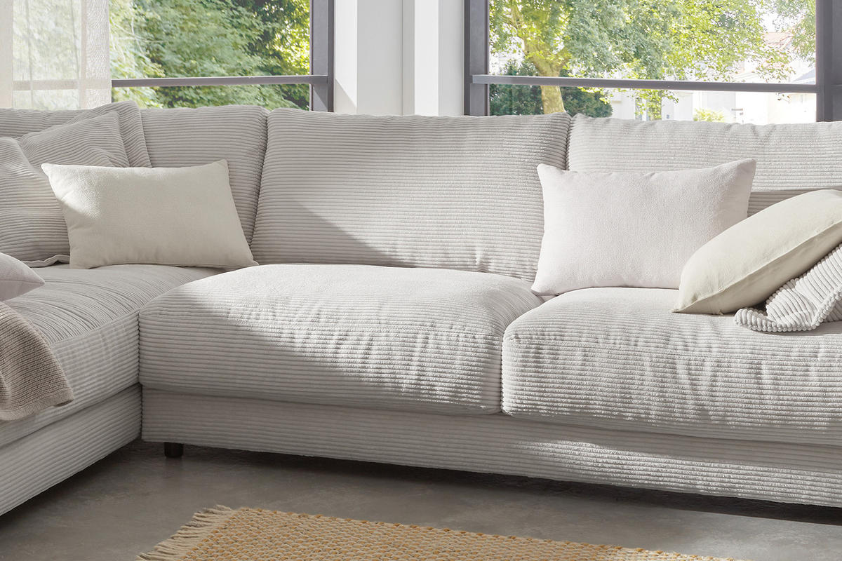 ECKSOFA MADELINE Hellgrau Cord - Hellgrau/Schwarz, Kunststoff/Textil (325/224cm) - KAWOLA