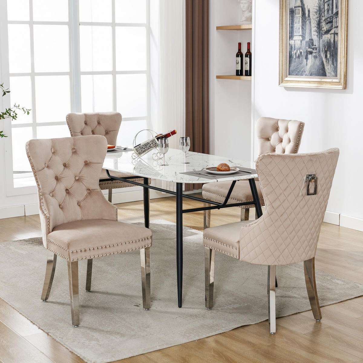 STUHL-SET DE-35927 4 Stück mit Metallbeinen Beige - Beige, Metall (62.5/94.5/53cm) - ComfortXL