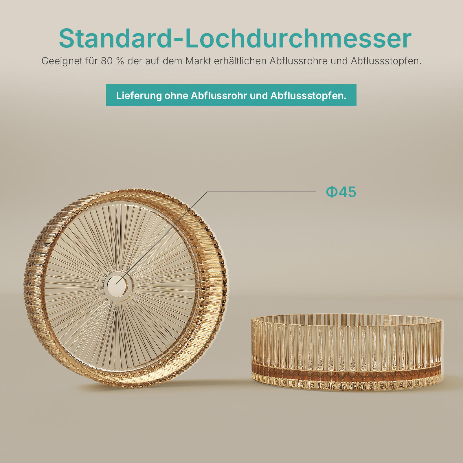 WASCHBECKEN Klarglasspüle Roségold Ø40 / 12 cm - Roségold, Glas (40/12/40cm) - EMKE