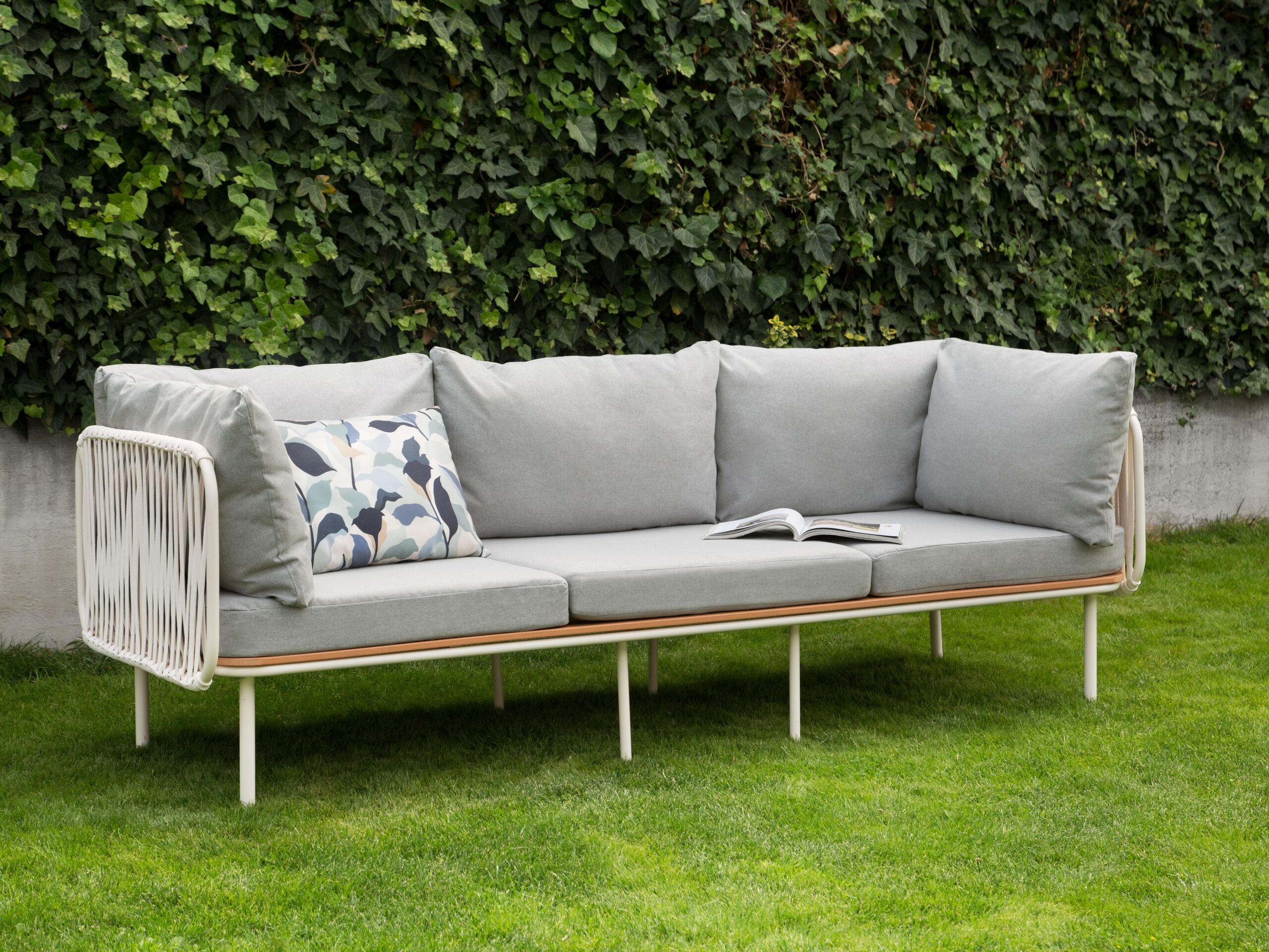 GARTENSOFA 3-Sitzer Grau Senise - Hellbraun/Weiß, Metall (225/85/60cm) - Beliani