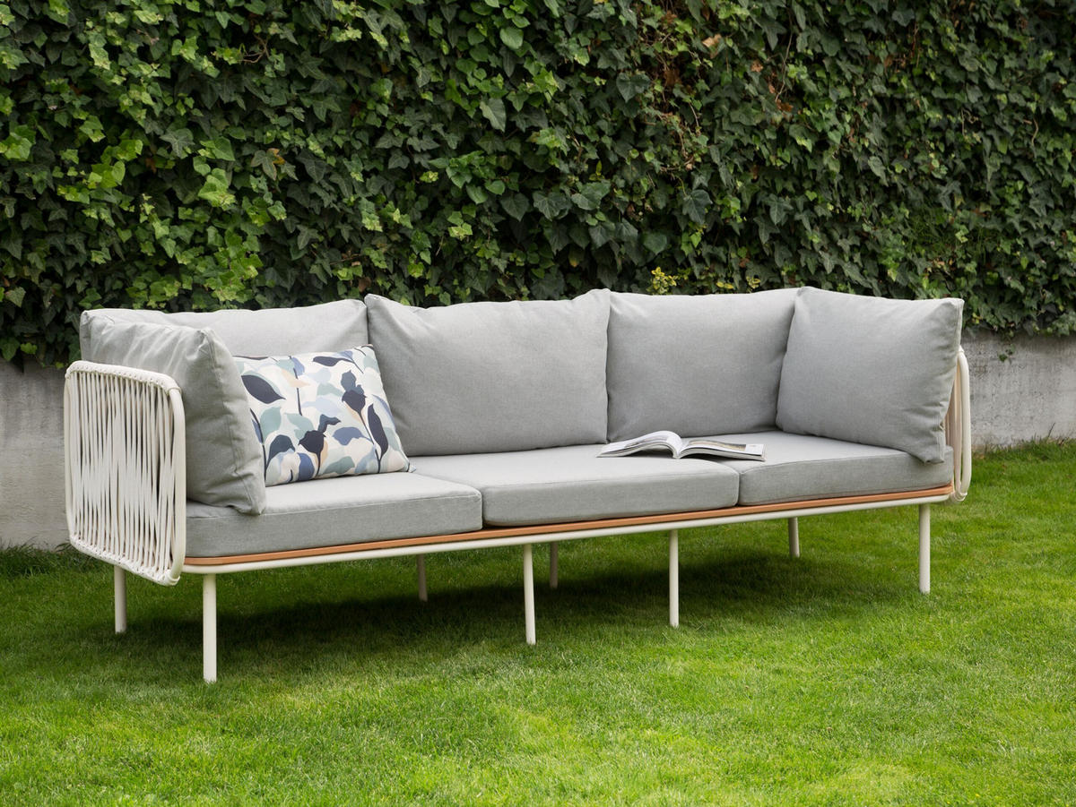 GARTENSOFA 3-Sitzer Grau Senise - Hellbraun/Weiß, Metall (225/85/60cm) - Beliani