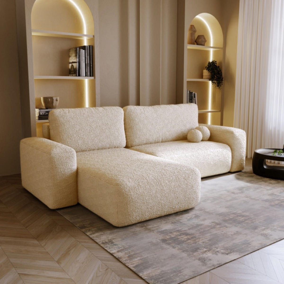 ECKSOFA Creme ILO Mit Schlaffunktion Und Bettkasten - Ecru, Textil (282/177cm) - Sepro Meble